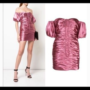 CINQ À SEPT Tati Metallic Off The Shoulder Mini Dress Pink Sapphire Size 8